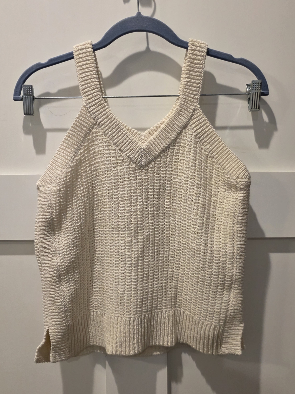 Madewell Women's Stockton Ivory White Cream Knit Crochet V-Neck Sweater Tank XS